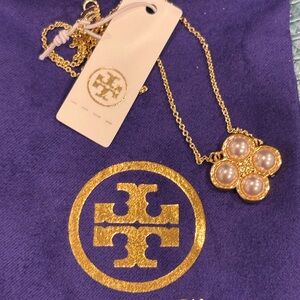 Tory Burch Gold Necklace with Pearl Cluster